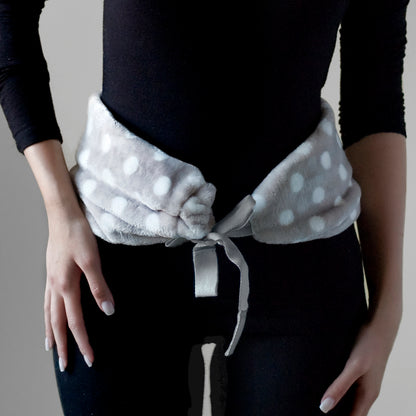 Premium Long Hot Water bottle - Luxury Fleece Cover - GREY/WHITE POLKA DOT