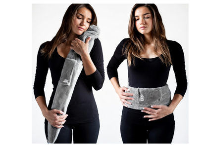 Premium Long Hot Water bottle - Luxury Fleece Cover - GREY/WHITE POLKA DOT