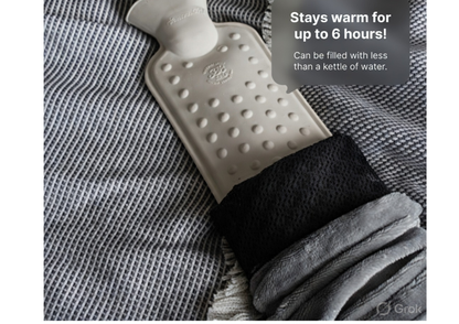 Premium Long Hot Water bottle - Luxury Fleece Cover - GREY/WHITE POLKA DOT